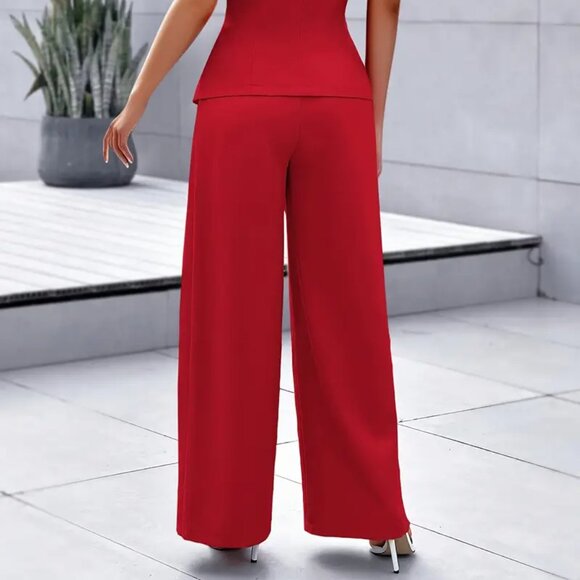 Red Blazer And Wide Leg Pants Suit Set L - Picture 7 of 13